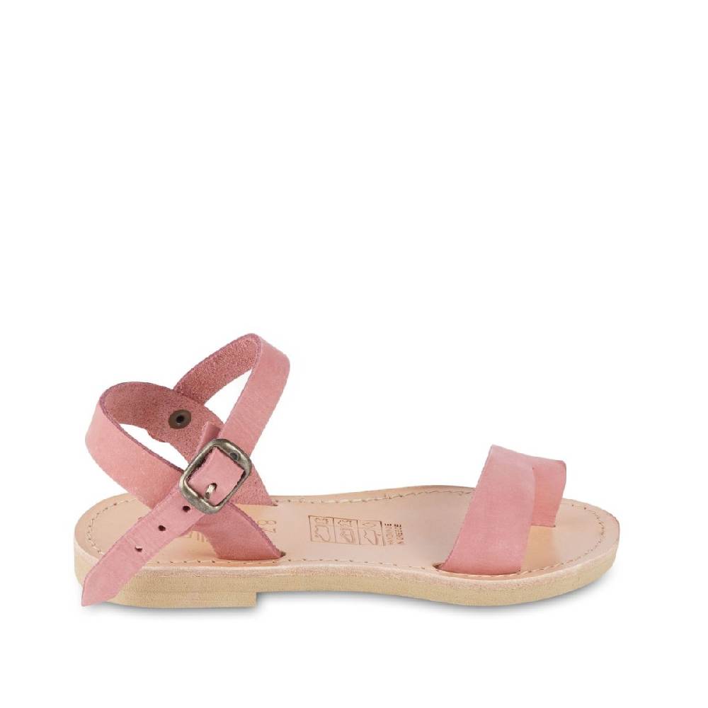 Lartigiano Del Cuoio Sandali Infradito Da Bambina In Pelle Nubuk Rosa Chiusura Con Fibbia