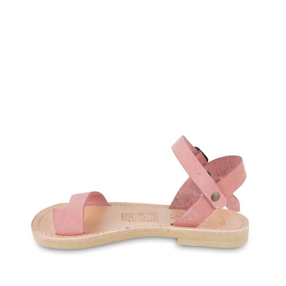 Lartigiano Del Cuoio Sandali Infradito Da Bambina In Pelle Nubuk Rosa Chiusura Con Fibbia