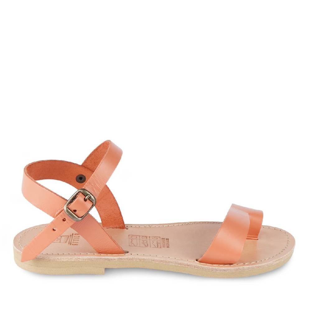 Lartigiano Del Cuoio Sandali Infradito Da Bambino In Pelle Di Vitello Arancione Chiusura Con Fibbia
