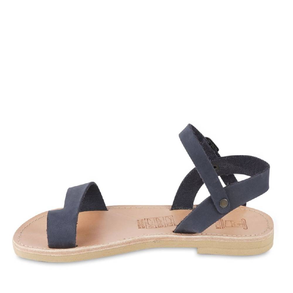 Lartigiano Del Cuoio Sandali Infradito Da Bambino In Pelle Nubuk Blu Chiusura Con Fibbia