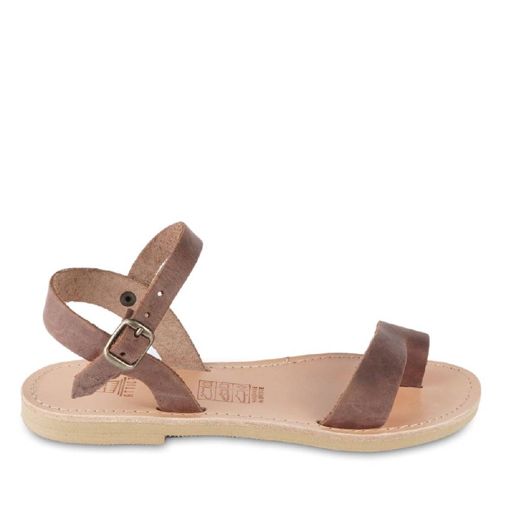 Lartigiano Del Cuoio Sandali Infradito Da Bambino In Pelle Nubuk Marrone Scuro Chiusura Con Fibbia