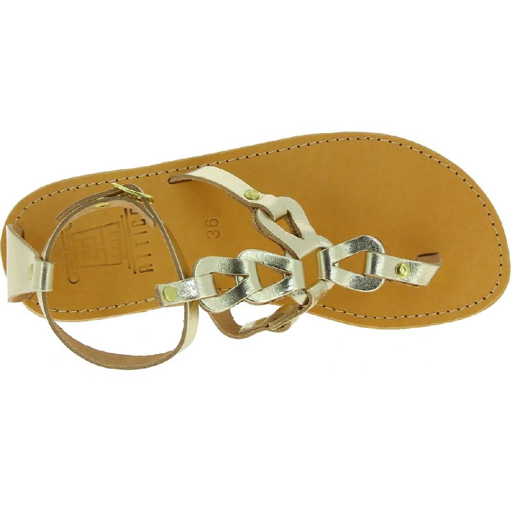 Lartigiano Del Cuoio Sandali Infradito Da Donna Con Lacci Incrociati Fatti A Mano In Pelle Di Vitello Laminata Oro