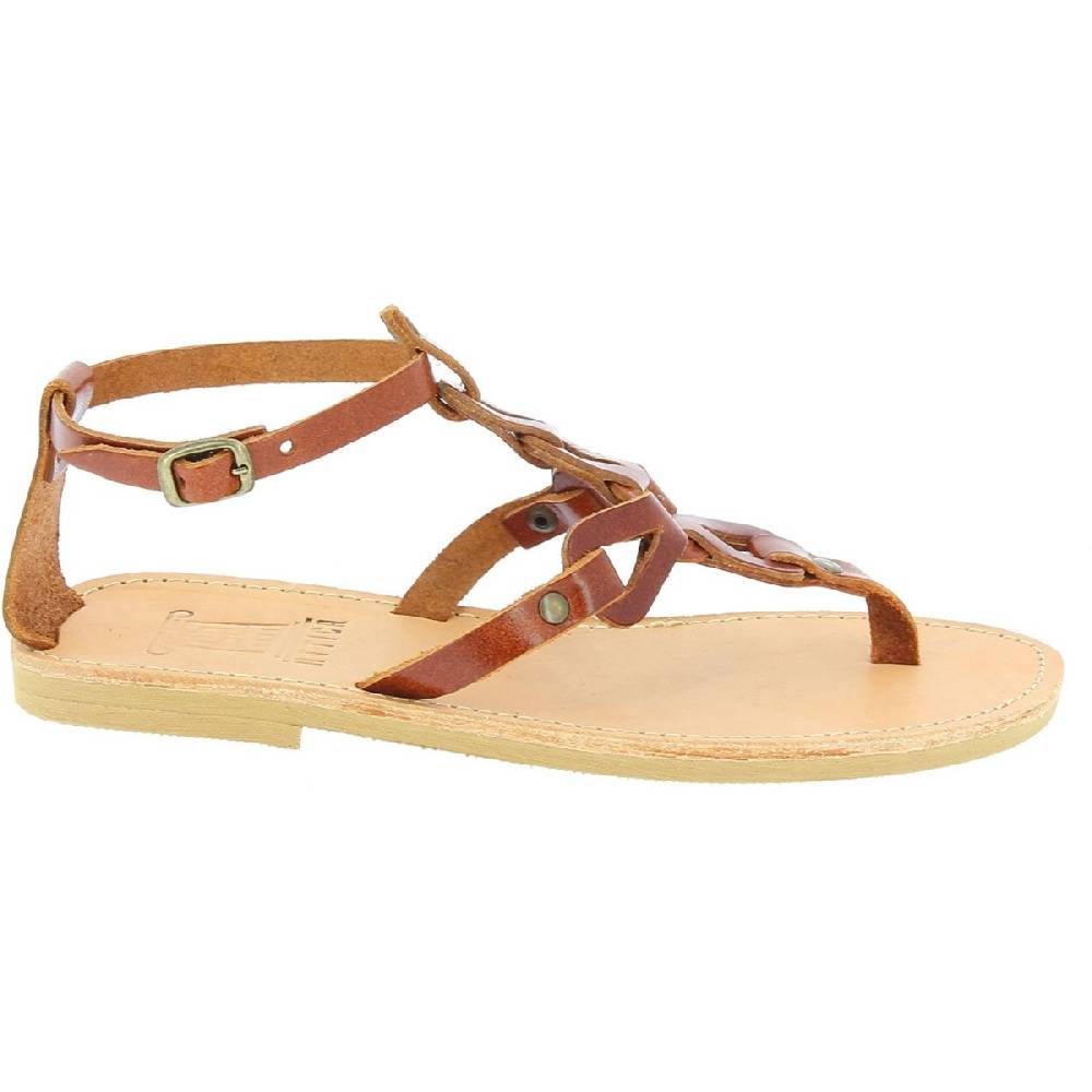 Lartigiano Del Cuoio Sandali Infradito Da Donna Con Lacci Incrociati Fatti A Mano In Pelle Di Vitello Marrone