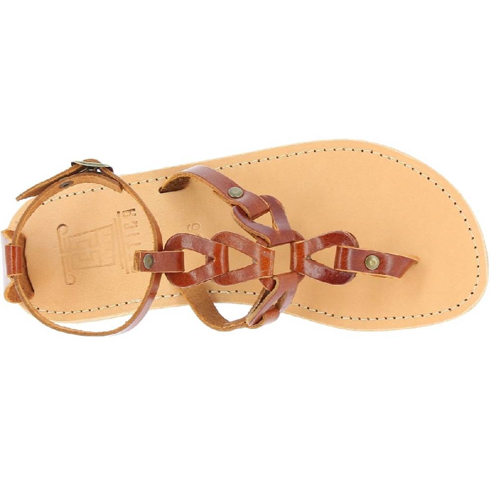 Lartigiano Del Cuoio Sandali Infradito Da Donna Con Lacci Incrociati Fatti A Mano In Pelle Di Vitello Marrone