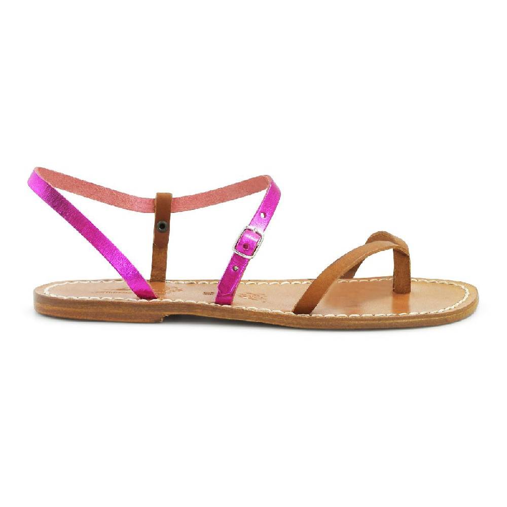 Lartigiano Del Cuoio Sandali Infradito Donna Bicolore Fucsia E Cuoio