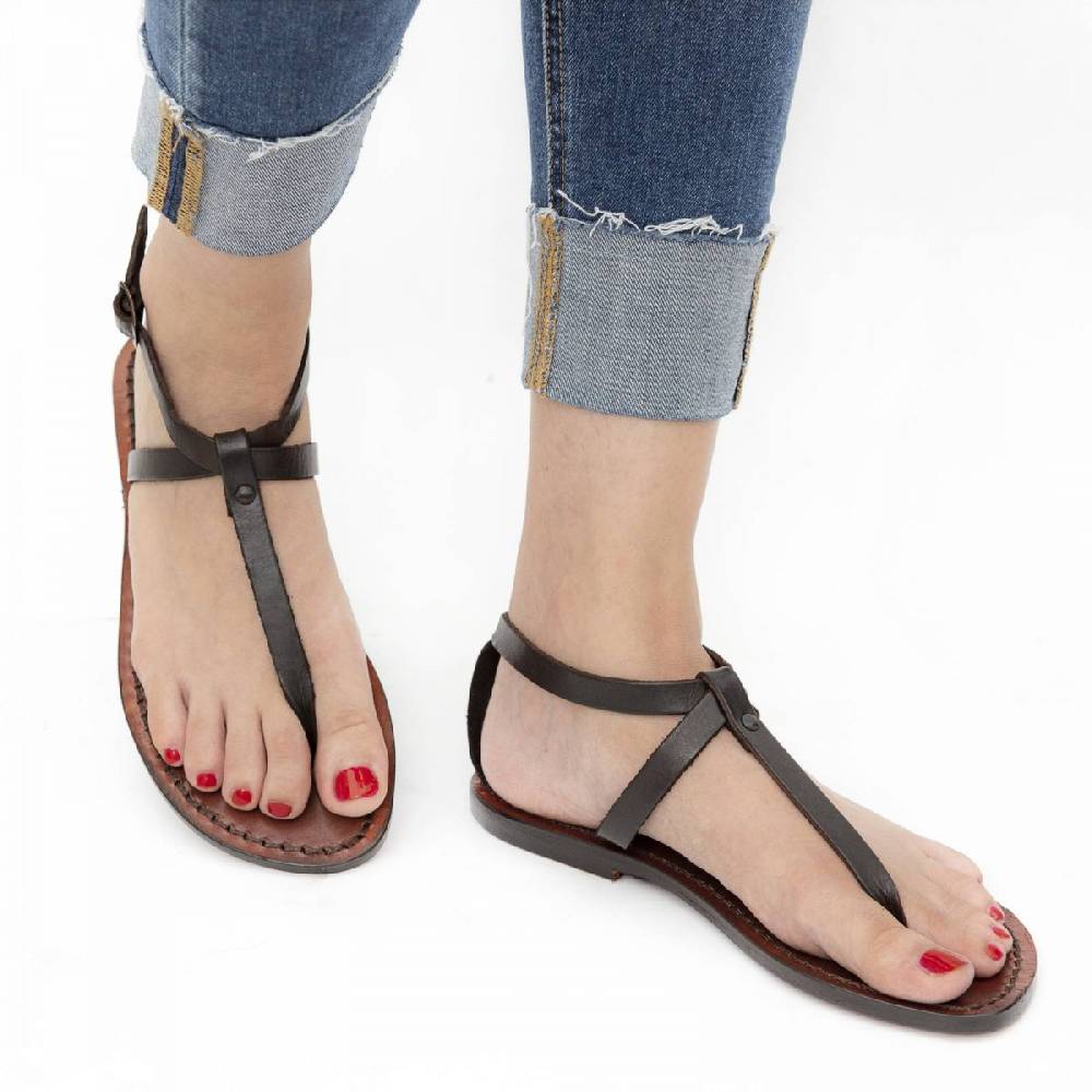 Lartigiano Del Cuoio Sandali Infradito Donna Fatti A Mano In Pelle Colore Testa Di Moro