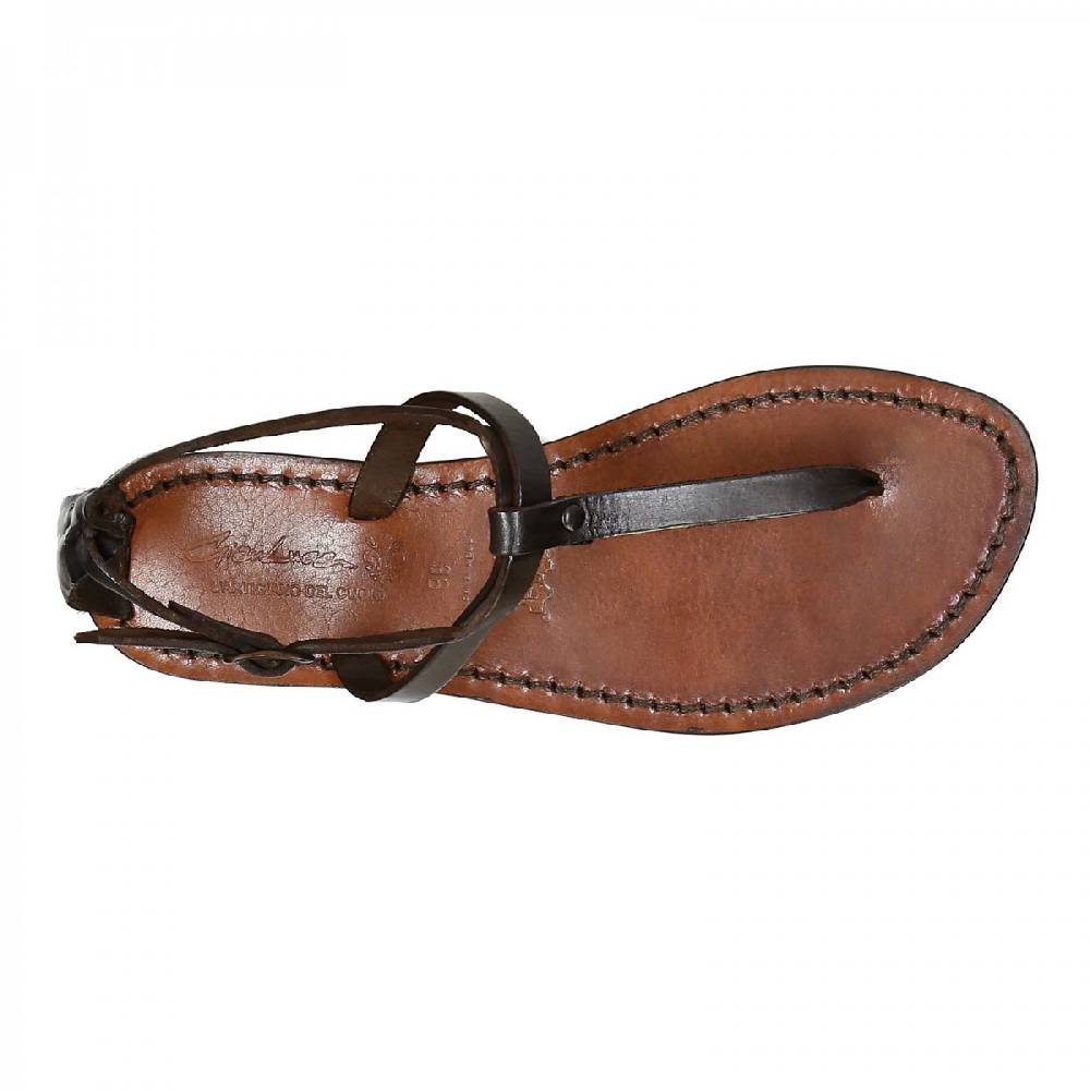 Lartigiano Del Cuoio Sandali Infradito Donna Fatti A Mano In Pelle Colore Testa Di Moro