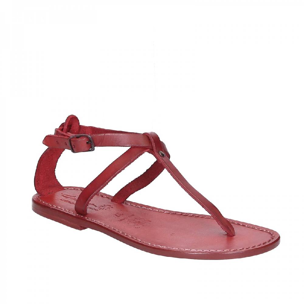 Lartigiano Del Cuoio Sandali infradito donna fatti a mano in pelle rosso