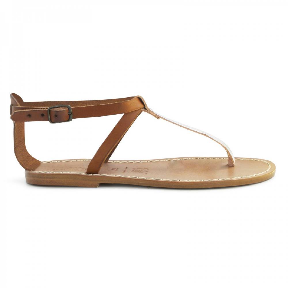 Lartigiano Del Cuoio Sandali Infradito Donna In Pelle Bicolore Cuoio E Argento