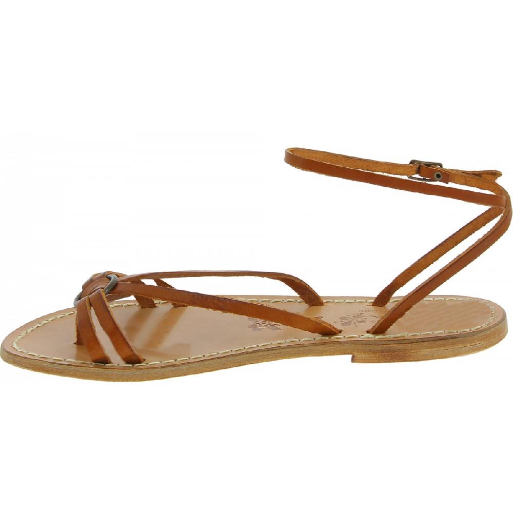 Lartigiano Del Cuoio Sandali Infradito In Pelle Color Cuoio Da Donna Fatti A Mano