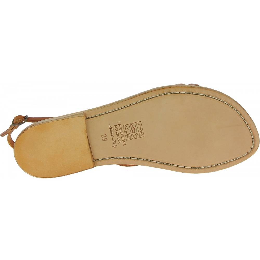 Lartigiano Del Cuoio Sandali Infradito In Pelle Color Cuoio Da Donna Fatti A Mano
