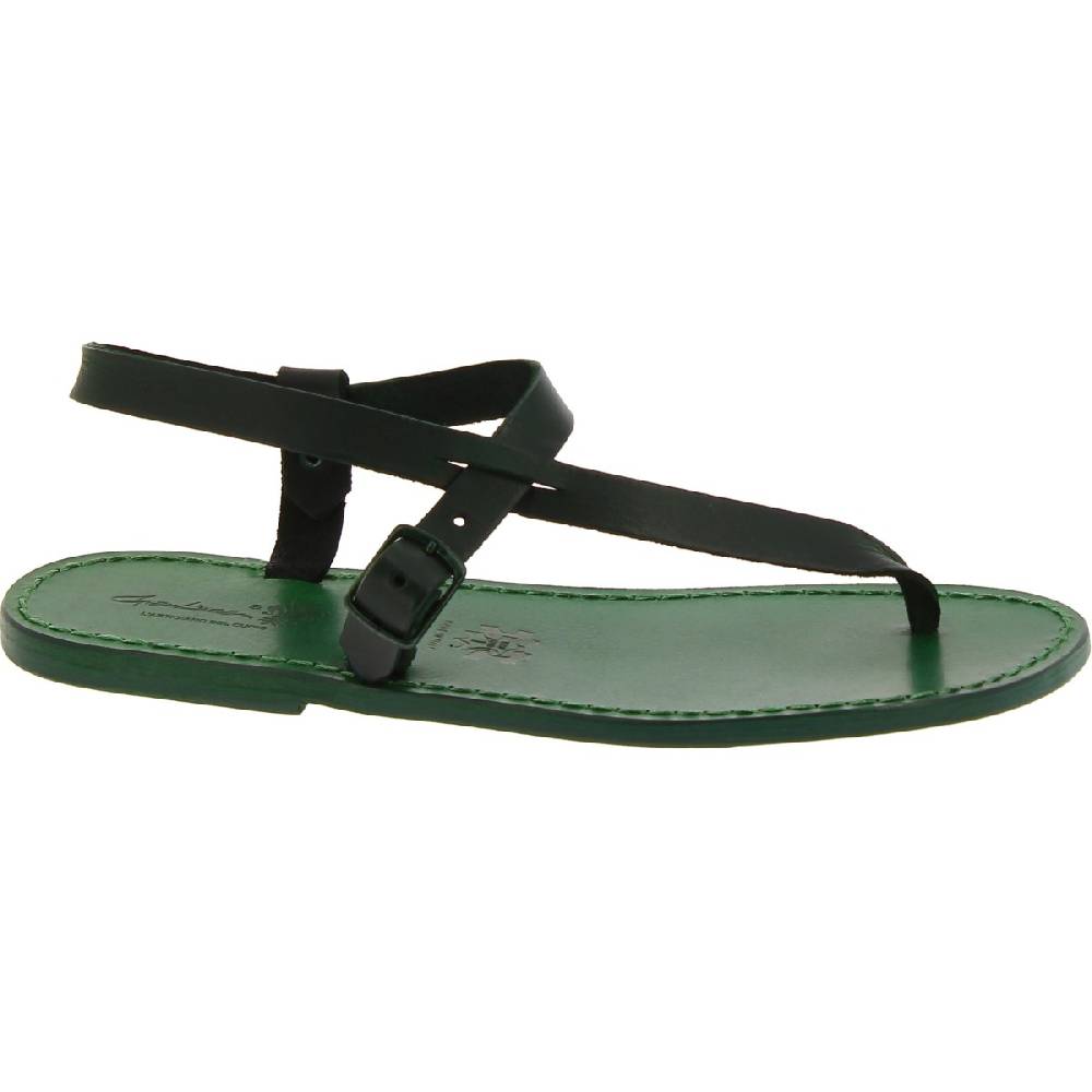 Lartigiano Del Cuoio Sandali Infradito In Pelle Verde Fatti A Mano
