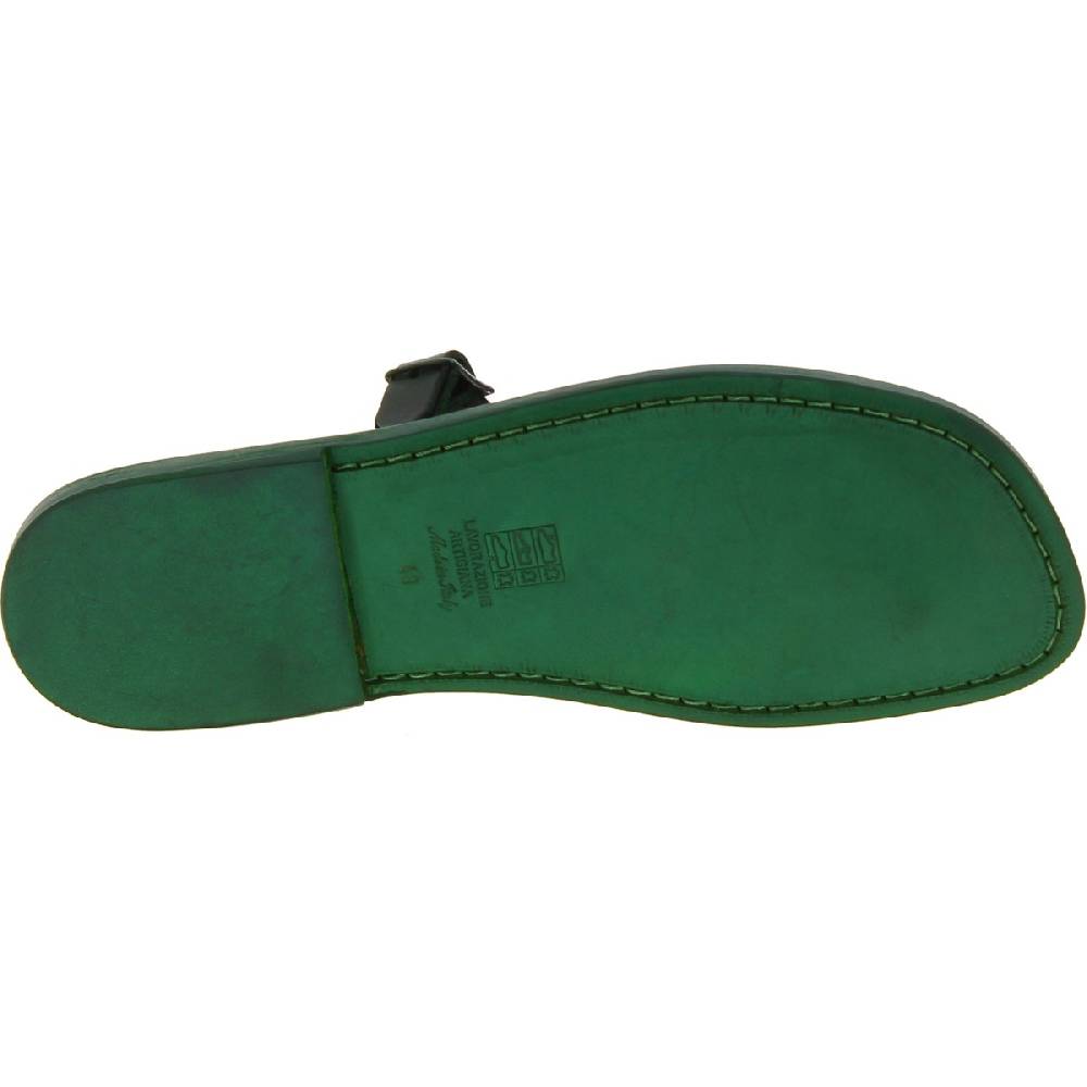 Lartigiano Del Cuoio Sandali Infradito In Pelle Verde Fatti A Mano