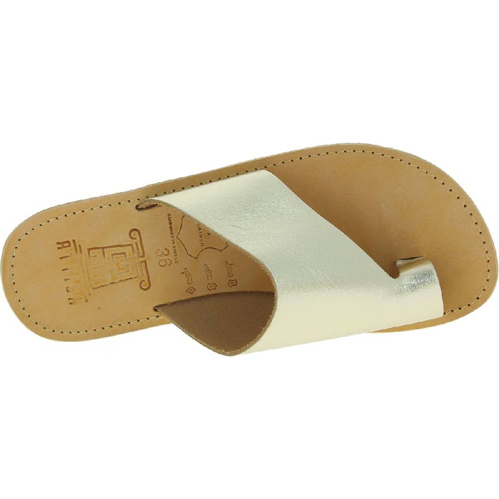 Lartigiano Del Cuoio Sandali Infradito Slip-on Da Donna Fatti A Mano In Pelle Di Vitello Laminata Oro