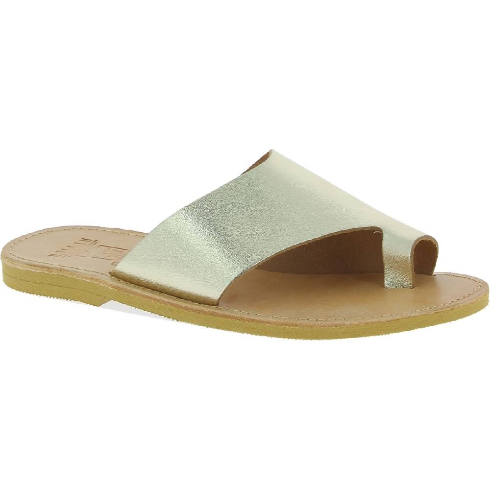 Lartigiano Del Cuoio Sandali infradito slip-on da donna fatti a mano in pelle di vitello laminata oro