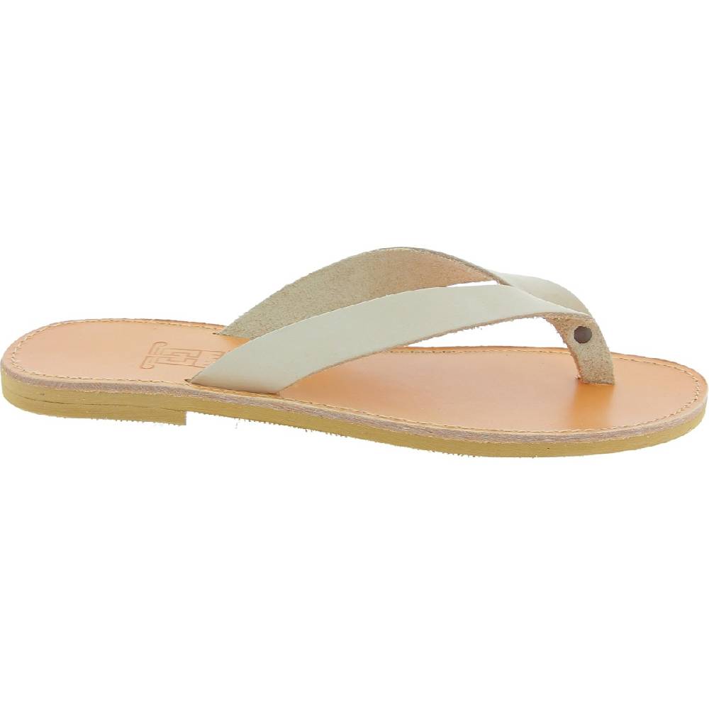 Lartigiano Del Cuoio Sandali Infradito Slip-on Da Uomo In Pelle Nabuk Bianco Sporco Fatti A Mano
