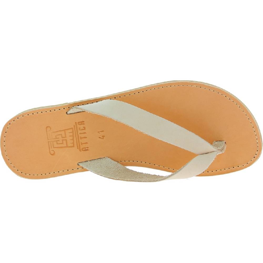 Lartigiano Del Cuoio Sandali Infradito Slip-on Da Uomo In Pelle Nabuk Bianco Sporco Fatti A Mano