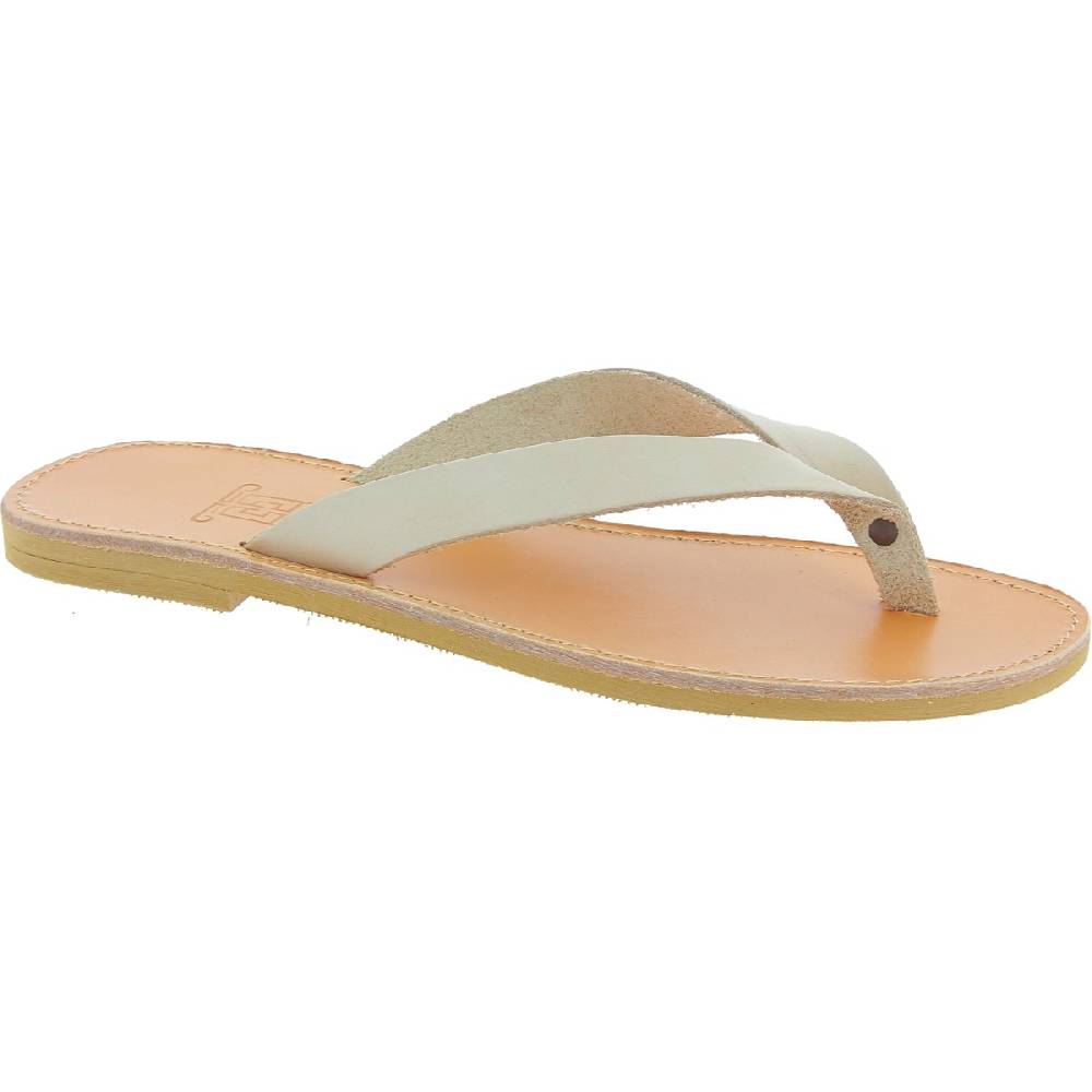 Lartigiano Del Cuoio Sandali infradito slip-on da uomo in pelle nabuk bianco sporco fatti a mano