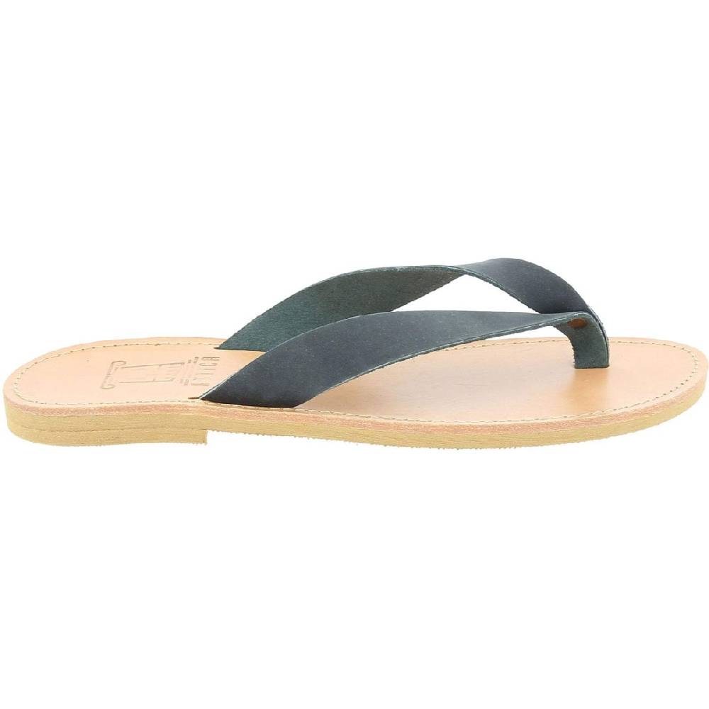 Lartigiano Del Cuoio Sandali Infradito Slip-on Da Uomo In Pelle Nabuk Nera Fatti A Mano