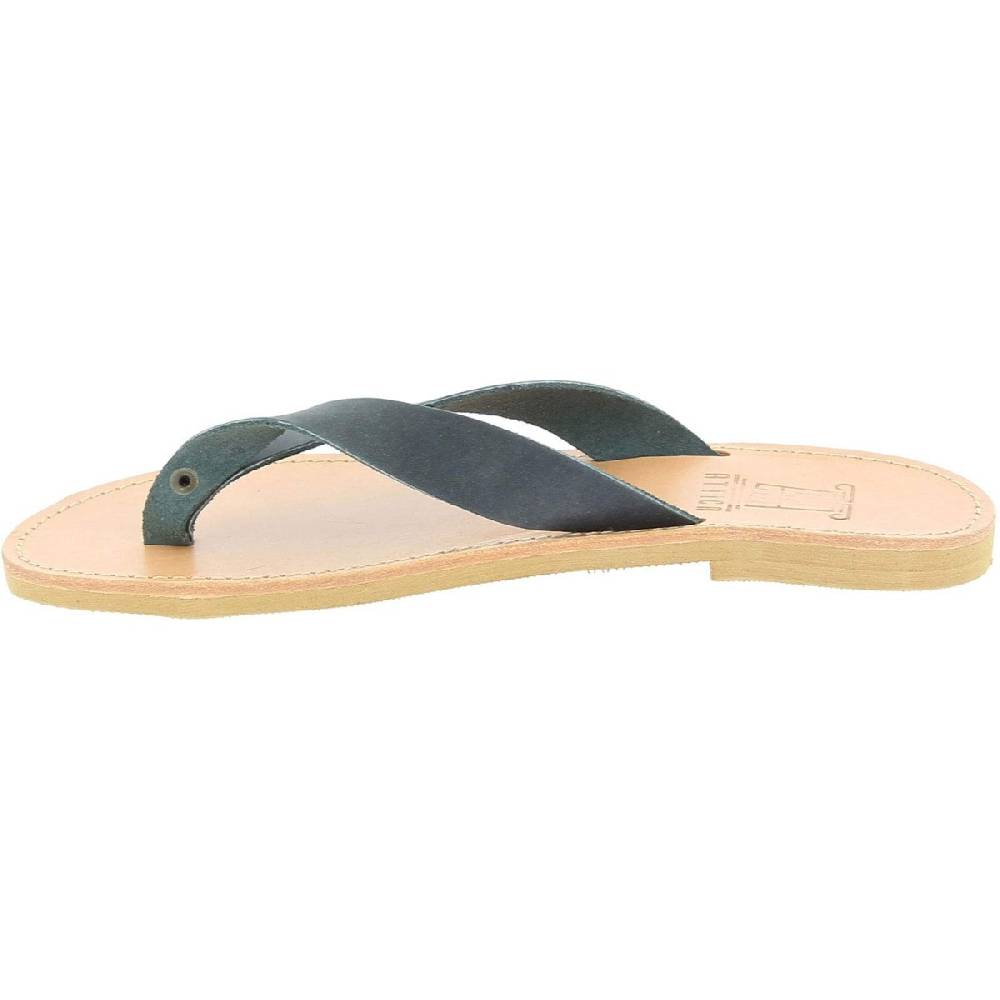 Lartigiano Del Cuoio Sandali Infradito Slip-on Da Uomo In Pelle Nabuk Nera Fatti A Mano