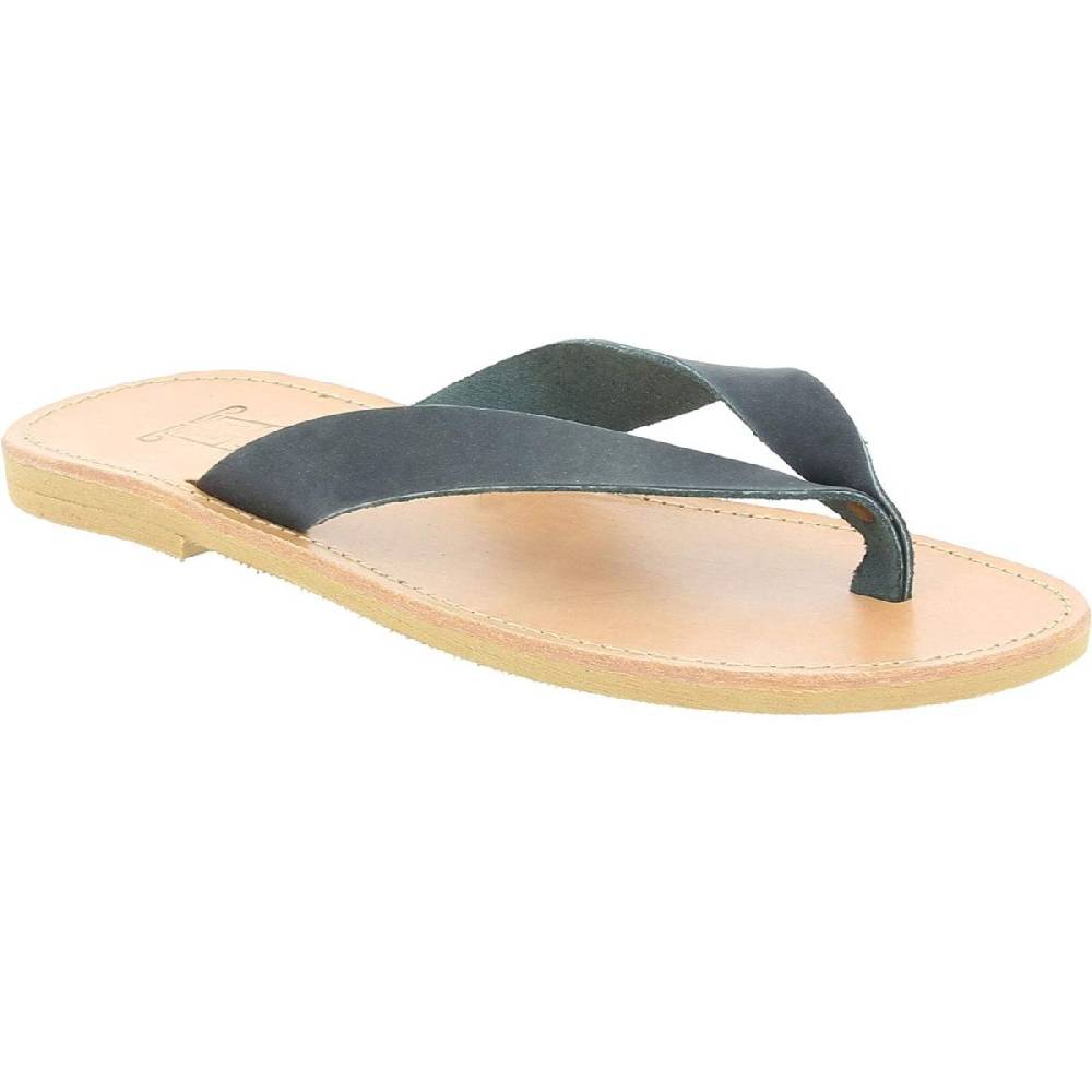 Lartigiano Del Cuoio Sandali infradito slip-on da uomo in pelle nabuk nera fatti a mano