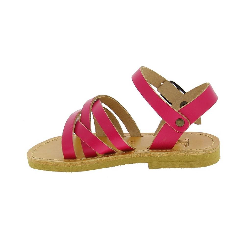 Lartigiano Del Cuoio Sandali Intrecciati Da Bambina In Pelle Di Vitello Fucsia Chiusura Con Fibbia