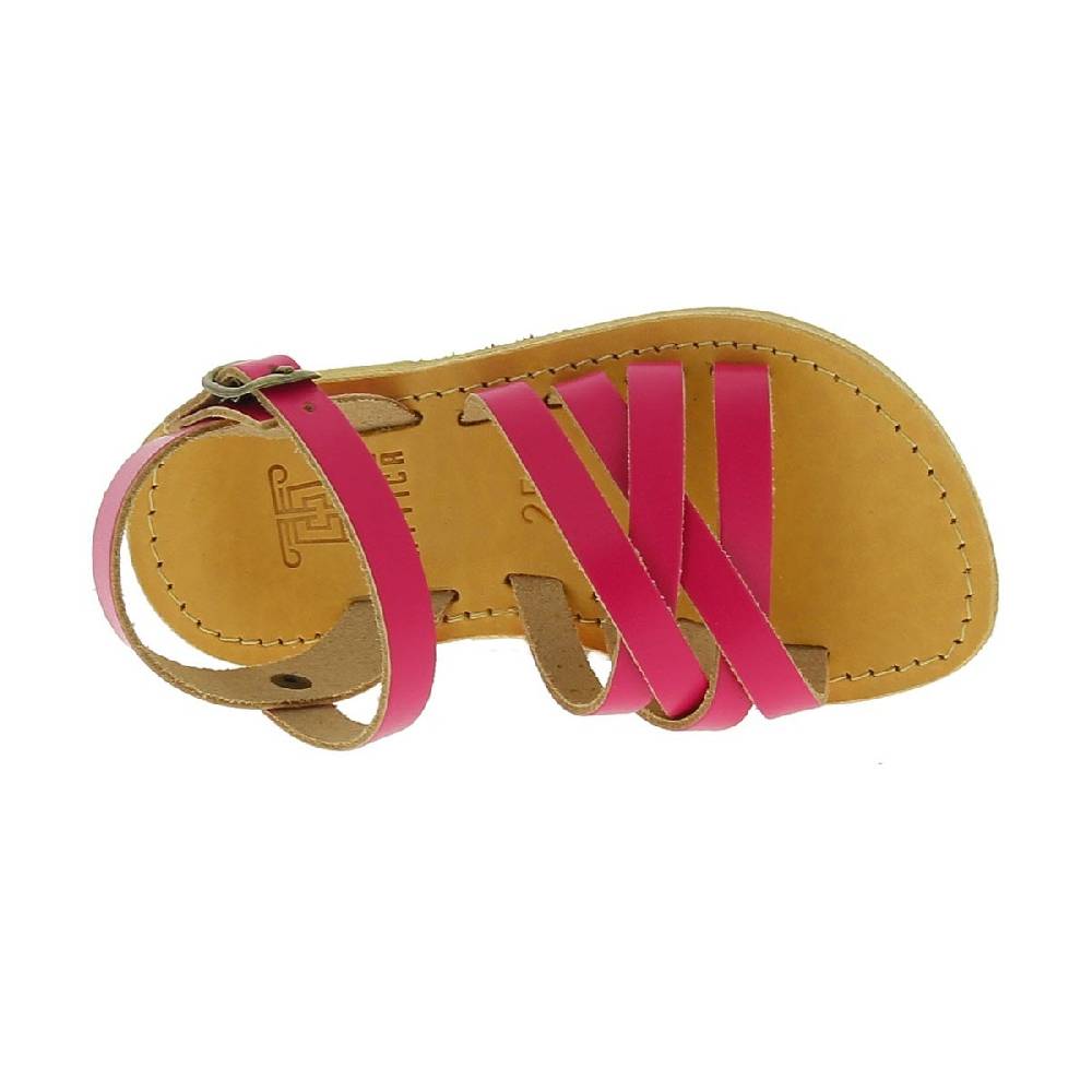 Lartigiano Del Cuoio Sandali Intrecciati Da Bambina In Pelle Di Vitello Fucsia Chiusura Con Fibbia