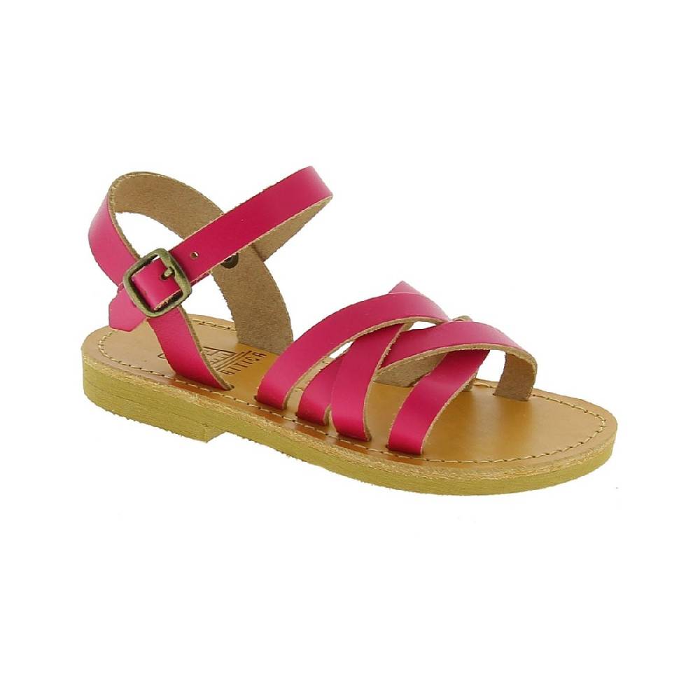 Lartigiano Del Cuoio Sandali intrecciati da bambina in pelle di vitello fucsia chiusura con fibbia