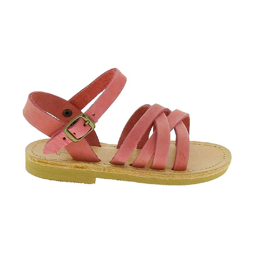 Lartigiano Del Cuoio Sandali Intrecciati Da Bambina In Pelle Nubuck Rosa Chiaro Chiusura Con Fibbia