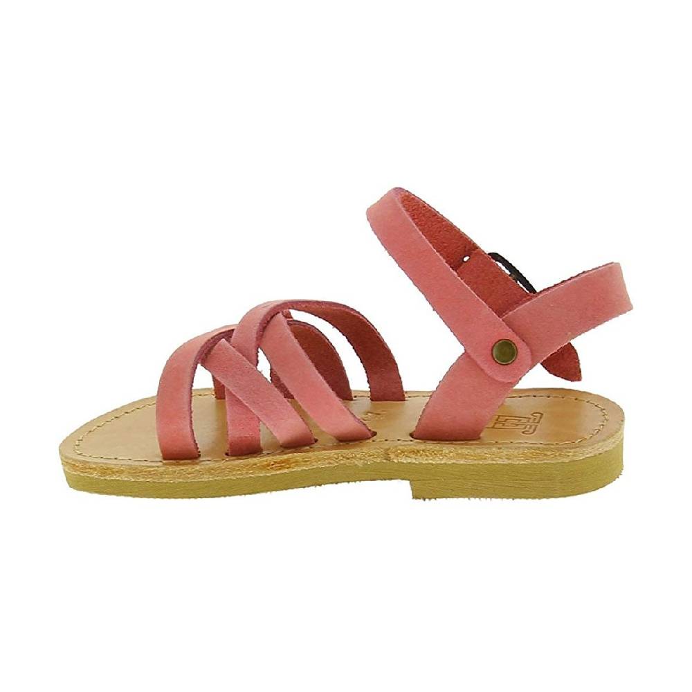 Lartigiano Del Cuoio Sandali Intrecciati Da Bambina In Pelle Nubuck Rosa Chiaro Chiusura Con Fibbia
