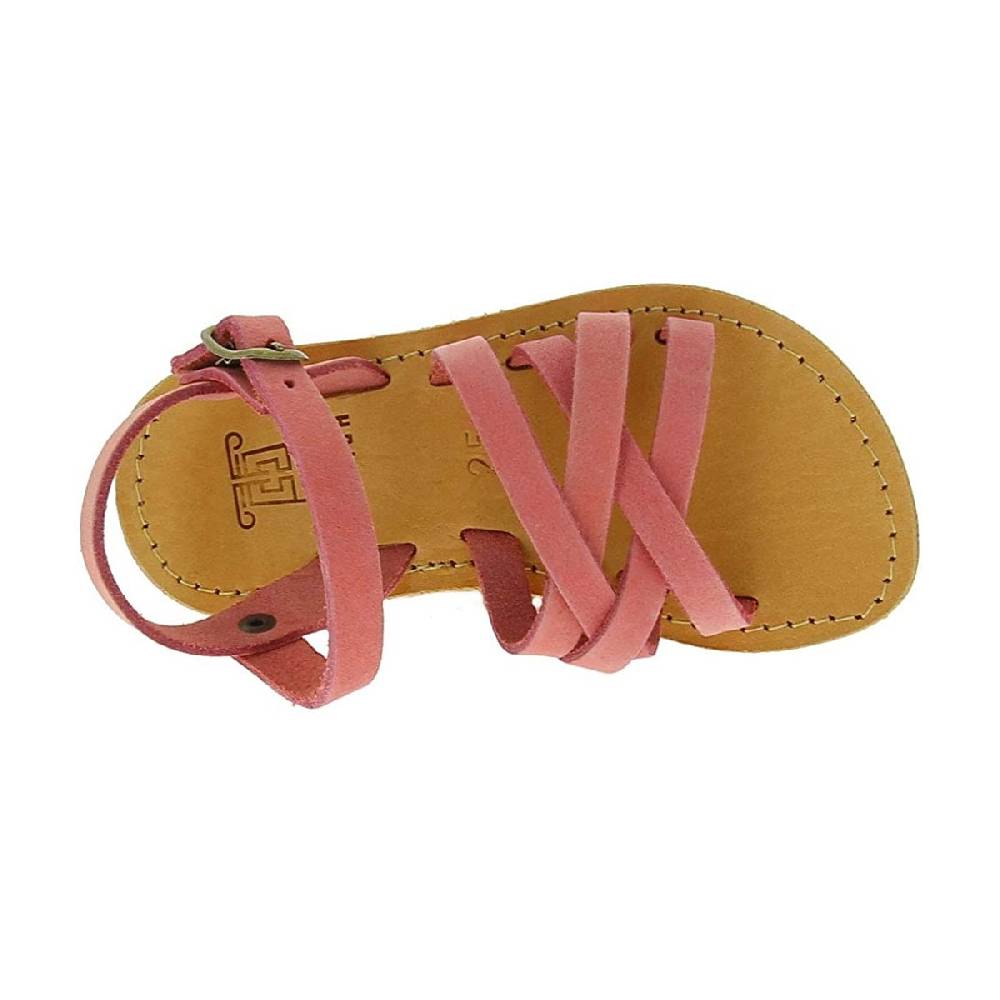 Lartigiano Del Cuoio Sandali Intrecciati Da Bambina In Pelle Nubuck Rosa Chiaro Chiusura Con Fibbia