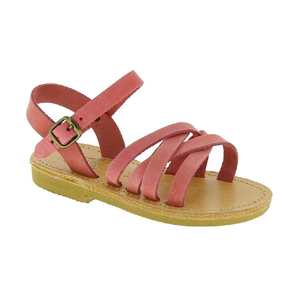 Lartigiano Del Cuoio Sandali intrecciati da bambina in pelle nubuck rosa chiaro chiusura con fibbia
