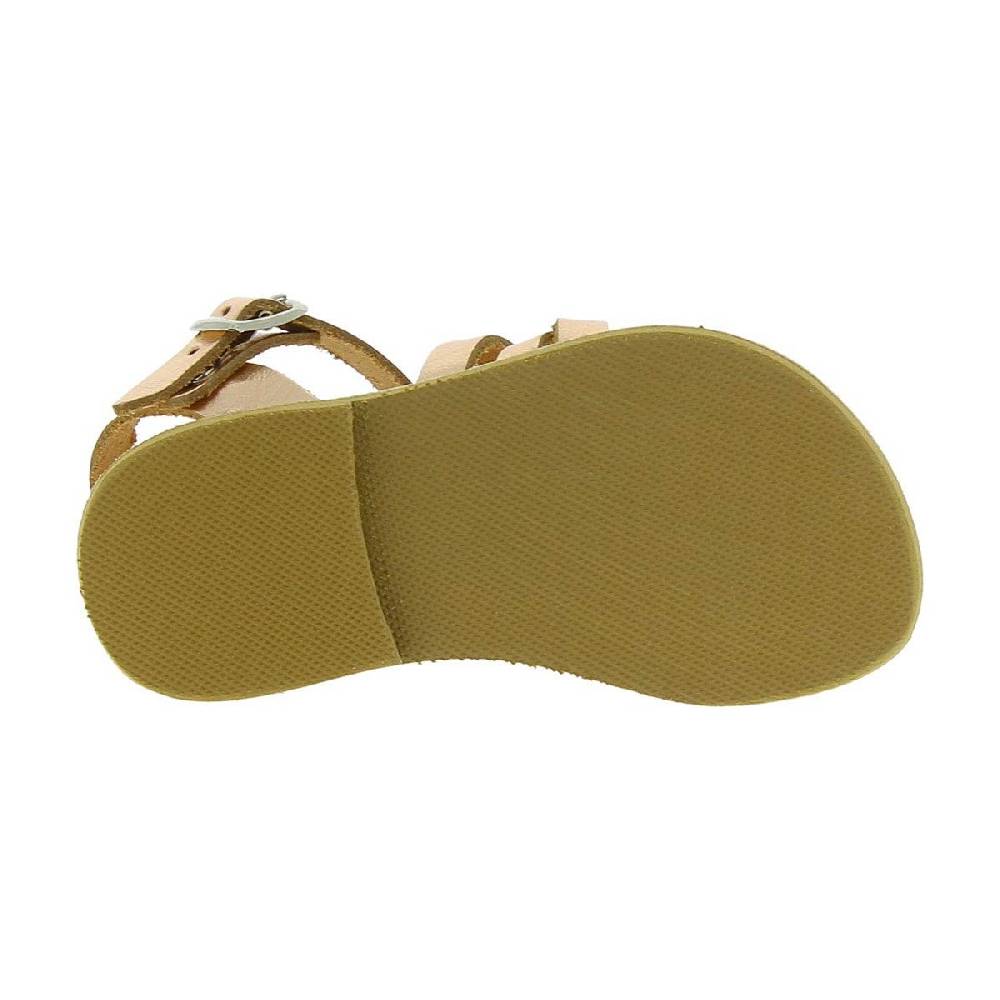 Lartigiano Del Cuoio Sandali Intrecciati Gladiatore Da Bambina In Pelle Di Vitello Laminata Oro Rosa Chiusura Con Fibbia