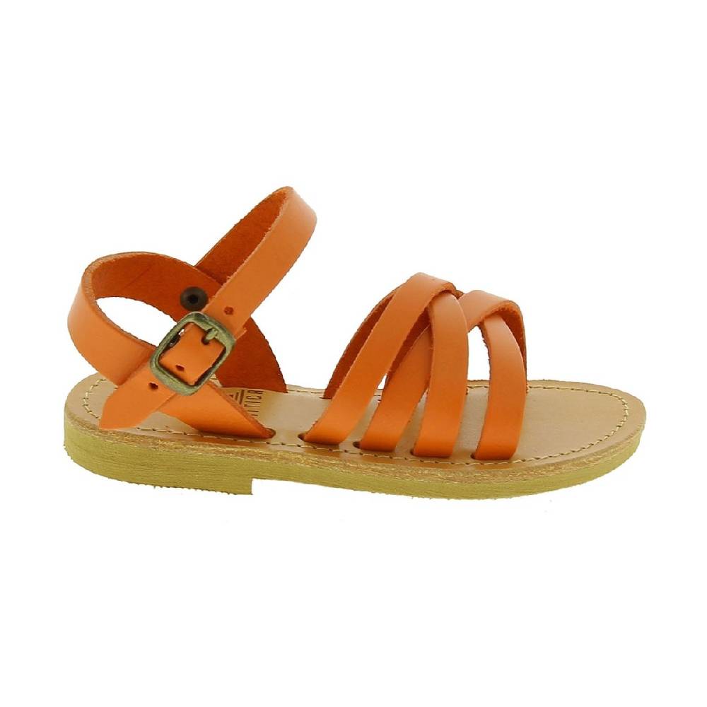 Lartigiano Del Cuoio Sandali Intrecciati Gladiatore Da Bambino In Pelle Di Vitello Arancione Chiusura Con Fibbia