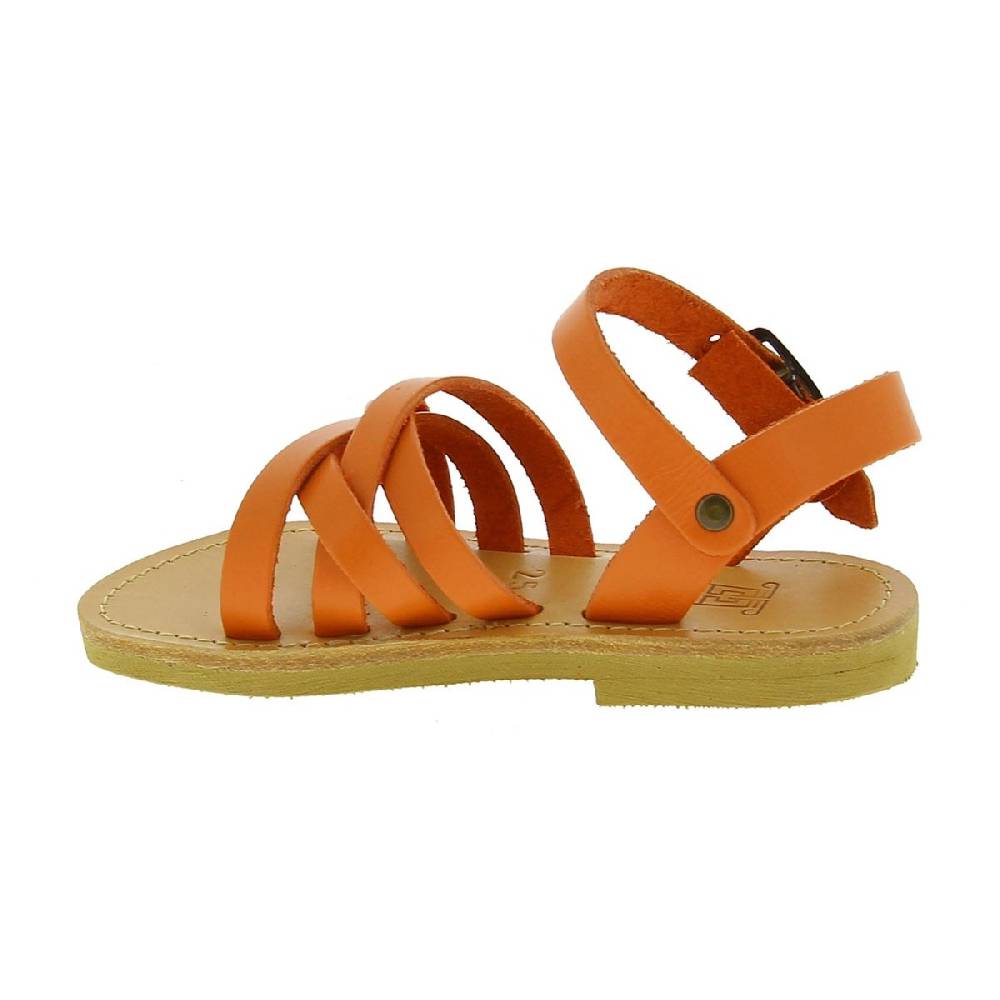 Lartigiano Del Cuoio Sandali Intrecciati Gladiatore Da Bambino In Pelle Di Vitello Arancione Chiusura Con Fibbia