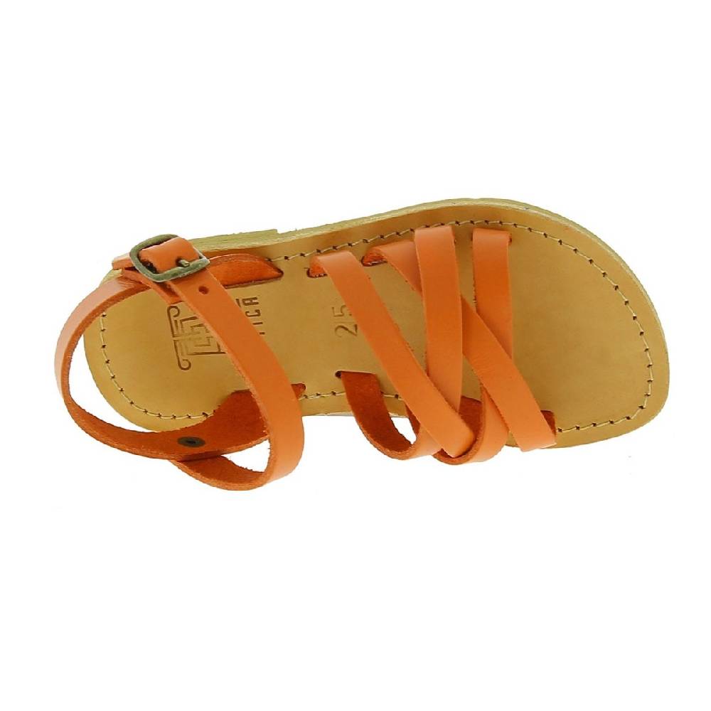 Lartigiano Del Cuoio Sandali Intrecciati Gladiatore Da Bambino In Pelle Di Vitello Arancione Chiusura Con Fibbia