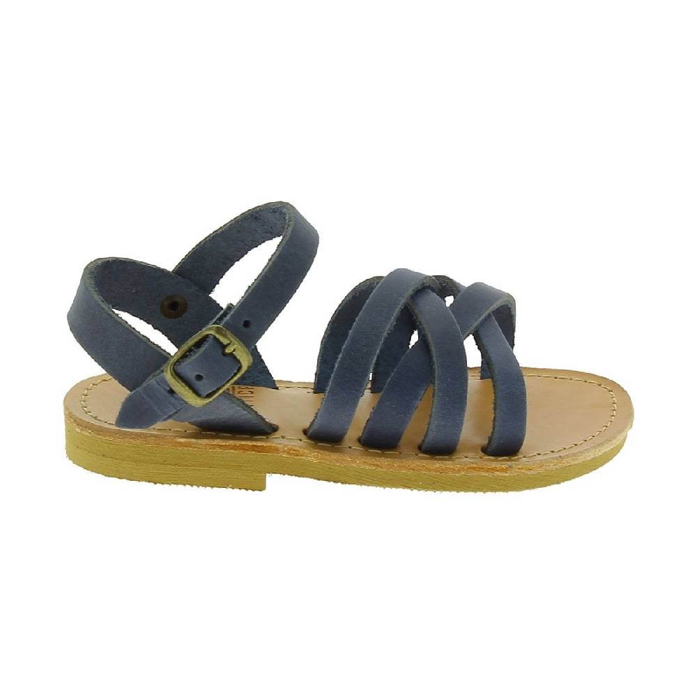 Lartigiano Del Cuoio Sandali Intrecciati Gladiatore Da Bambino In Pelle Nubuck Blu Chiusura Con Fibbia