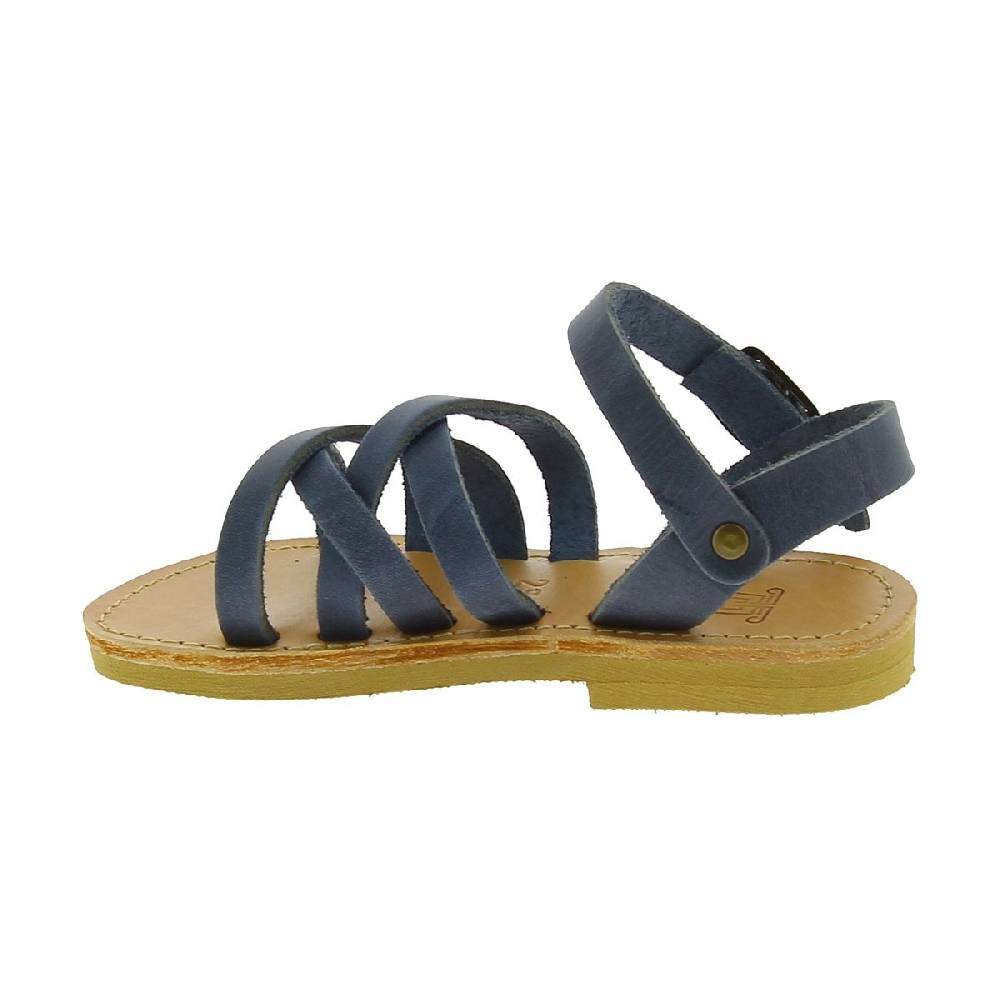 Lartigiano Del Cuoio Sandali Intrecciati Gladiatore Da Bambino In Pelle Nubuck Blu Chiusura Con Fibbia