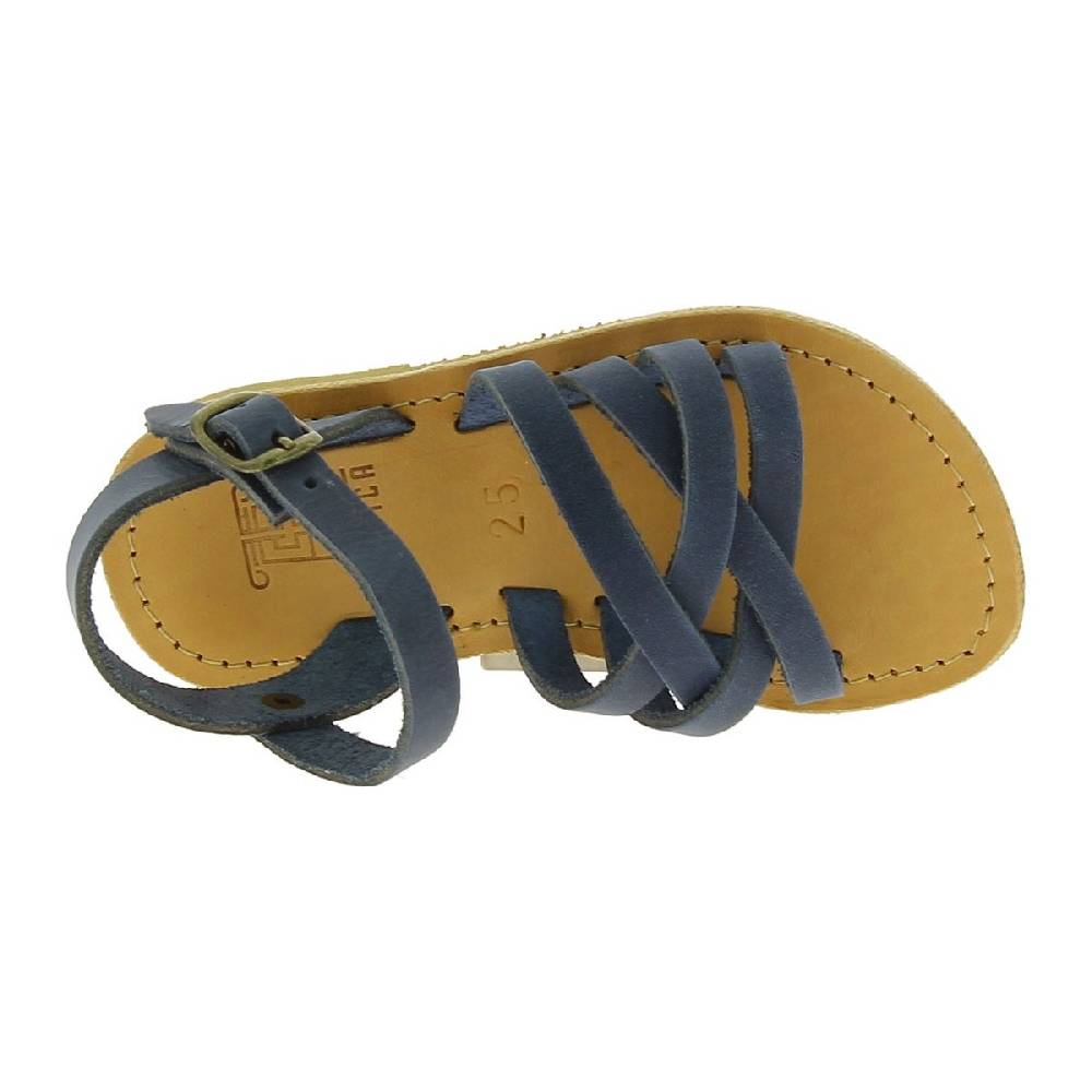 Lartigiano Del Cuoio Sandali Intrecciati Gladiatore Da Bambino In Pelle Nubuck Blu Chiusura Con Fibbia