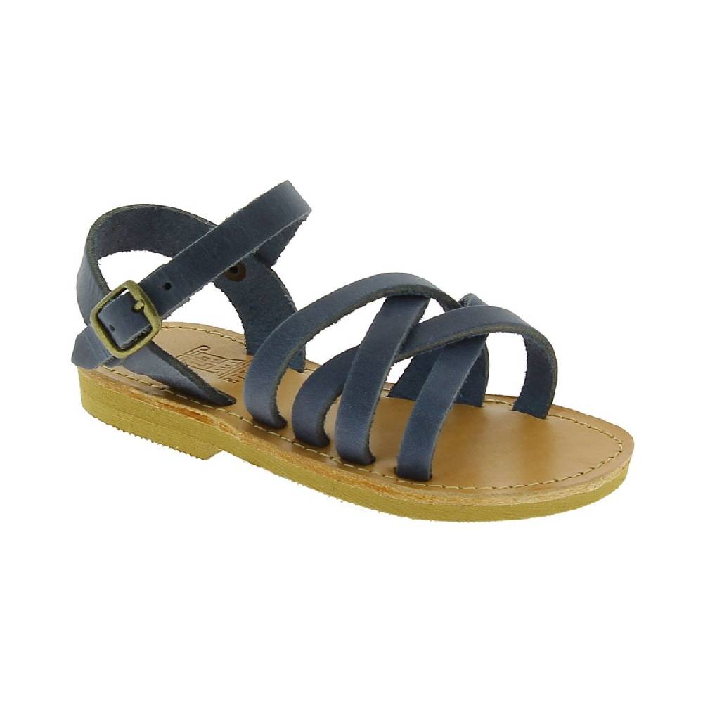 Lartigiano Del Cuoio Sandali intrecciati gladiatore da bambino in pelle nubuck blu chiusura con fibbia