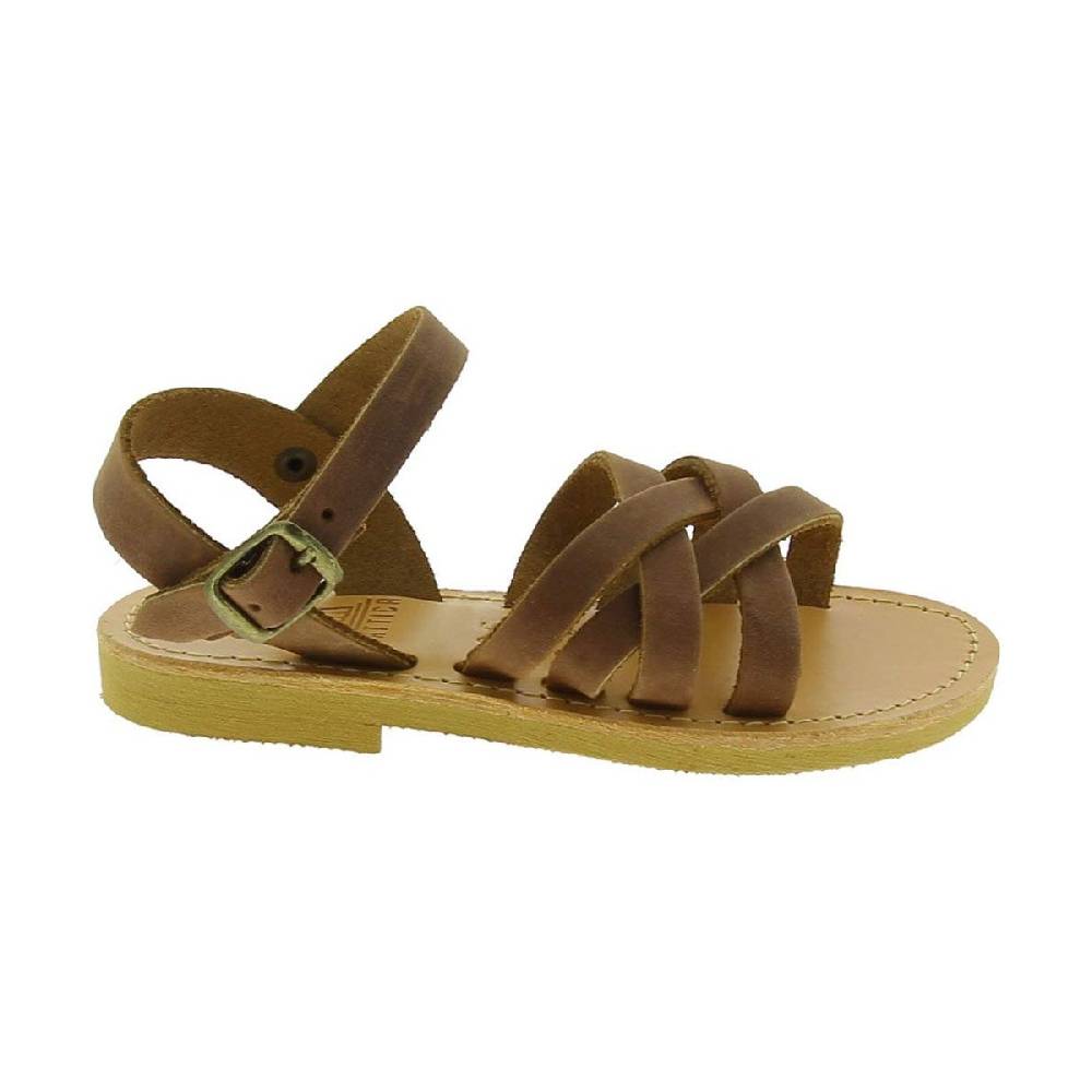 Lartigiano Del Cuoio Sandali Intrecciati Gladiatore Da Bambino In Pelle Nubuck Marrone Chiusura Con Fibbia