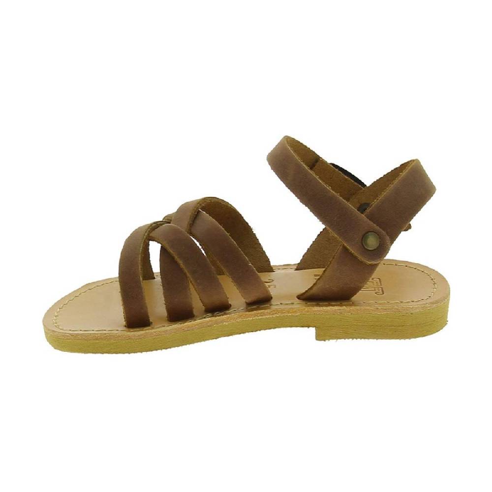 Lartigiano Del Cuoio Sandali Intrecciati Gladiatore Da Bambino In Pelle Nubuck Marrone Chiusura Con Fibbia