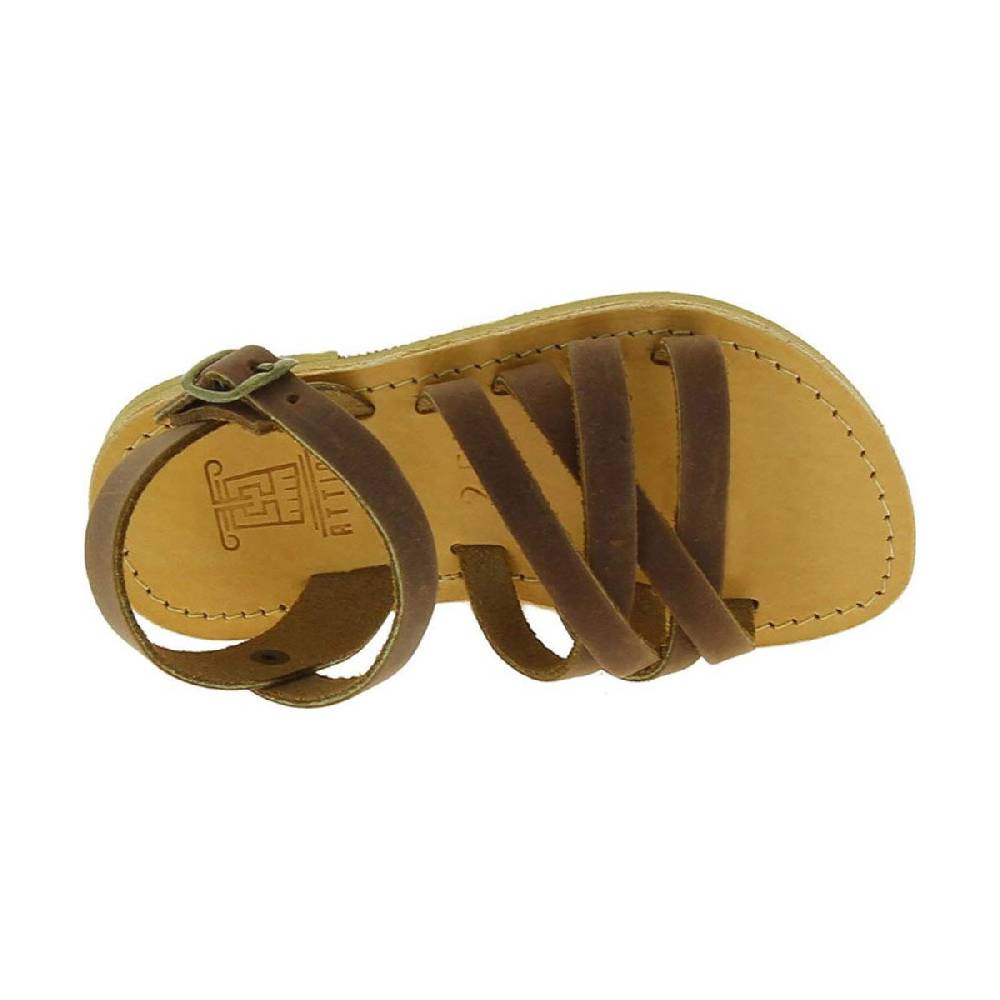Lartigiano Del Cuoio Sandali Intrecciati Gladiatore Da Bambino In Pelle Nubuck Marrone Chiusura Con Fibbia
