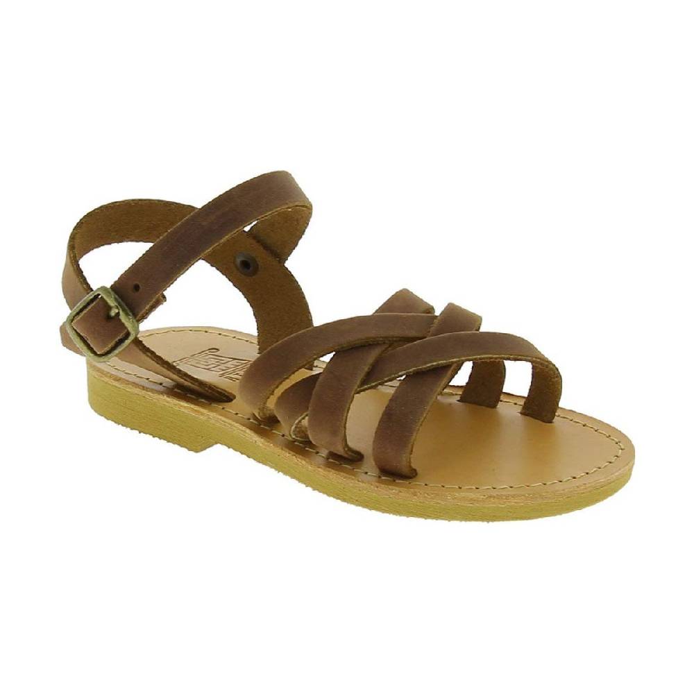 Lartigiano Del Cuoio Sandali intrecciati gladiatore da bambino in pelle nubuck marrone chiusura con fibbia