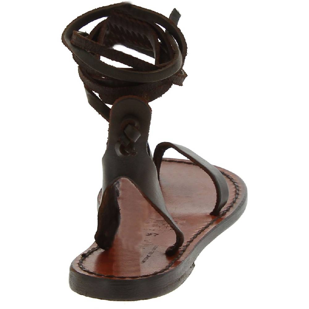 Lartigiano Del Cuoio Sandali Schiava Bassi Fatte A Mano In Pelle Marrone Scuro