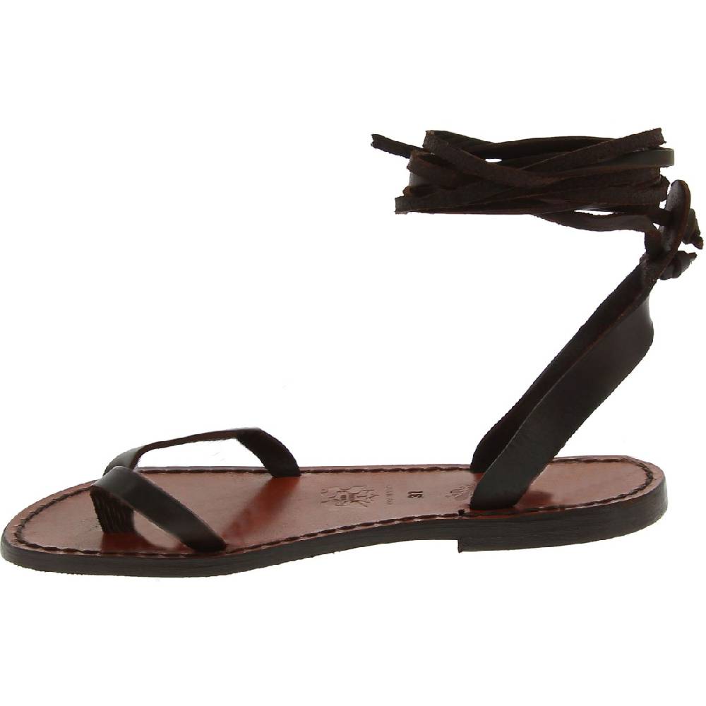 Lartigiano Del Cuoio Sandali Schiava Bassi Fatte A Mano In Pelle Marrone Scuro