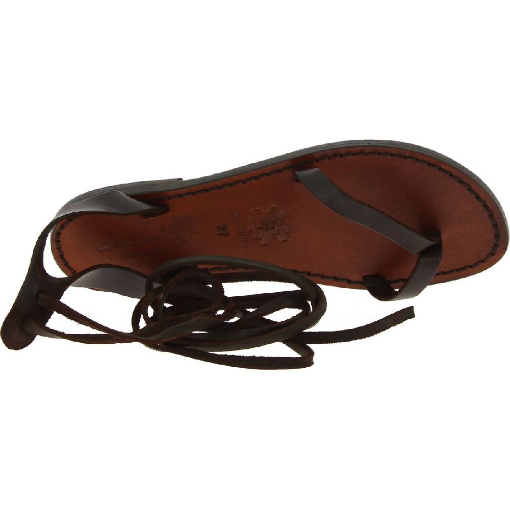 Lartigiano Del Cuoio Sandali Schiava Bassi Fatte A Mano In Pelle Marrone Scuro