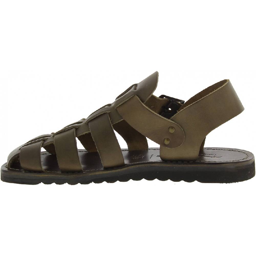 Lartigiano Del Cuoio Sandali Uomo Fatti A Mano In Pelle Color Fango Suola Gomma Spessa