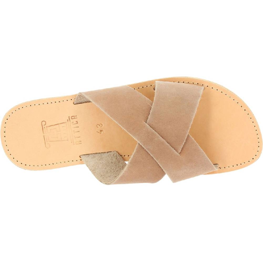 Lartigiano Del Cuoio Sandali Uomo In Nubuck Marrone Chiaro Fatti A Mano In Grecia