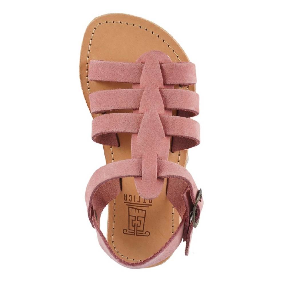 Lartigiano Del Cuoio Sandalo Da Bambina In Morbida Pelle Nubuck Rosa Chiusura Con Fibbia